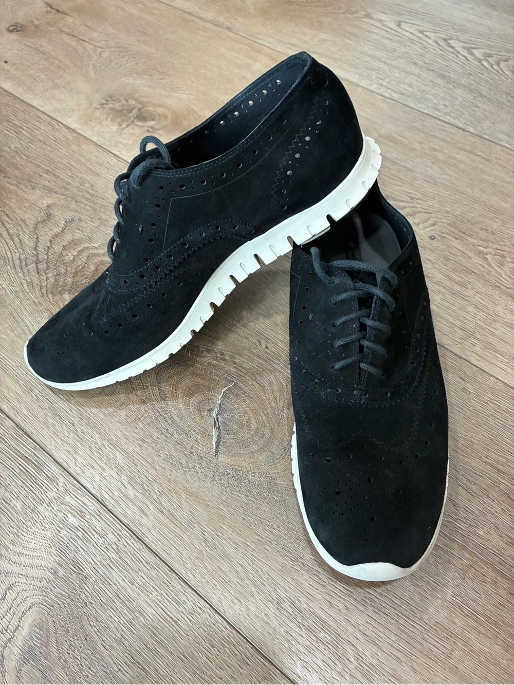 Cole Haan Black Suede Wingtip Sneakers with White Sole